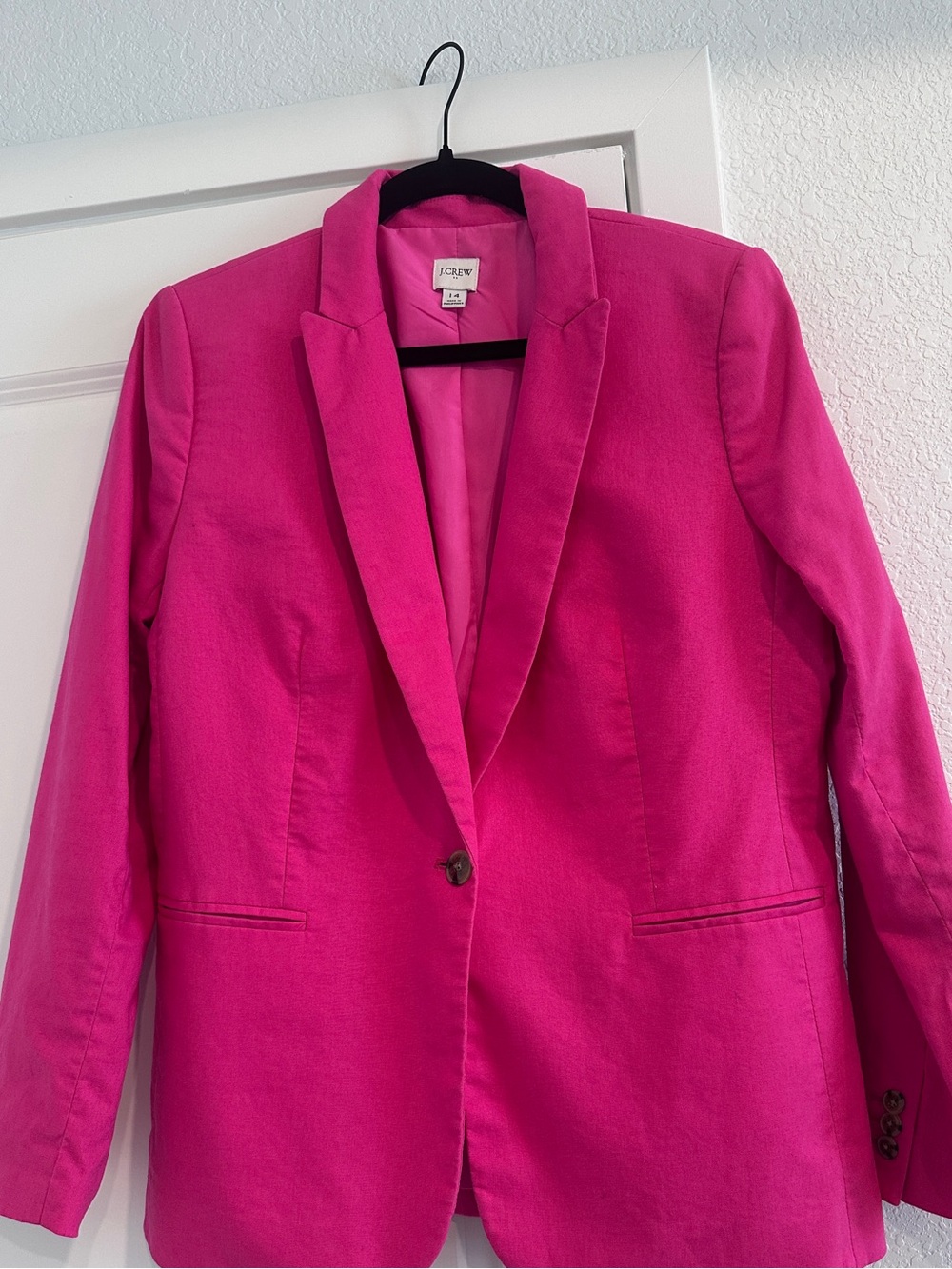 J.Crew Hot Pink Blazer One Button Size 14 Career Fuchsia